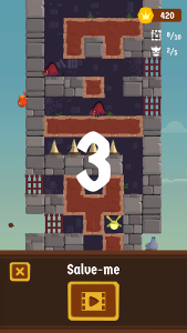 Screenshot of the moment the user loses the game Once upon a tower, with a frame below the screen in brown that says "Salve-me" with a video icon below, indicating the possibility of watching an ad to get a life in the game.