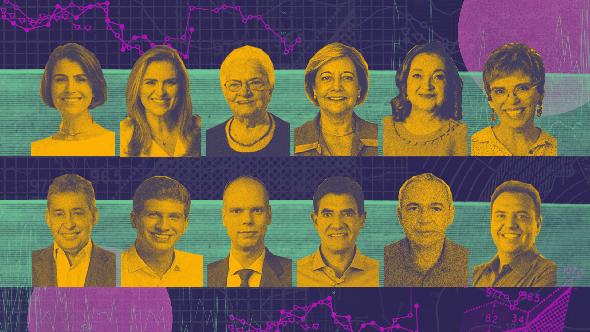 Imagem ilustrativa com foto de candidatas e candidatos para eleições municipais. Entre eles estão Bruno Covas, Luiza Erundina e Manuela D'ávila