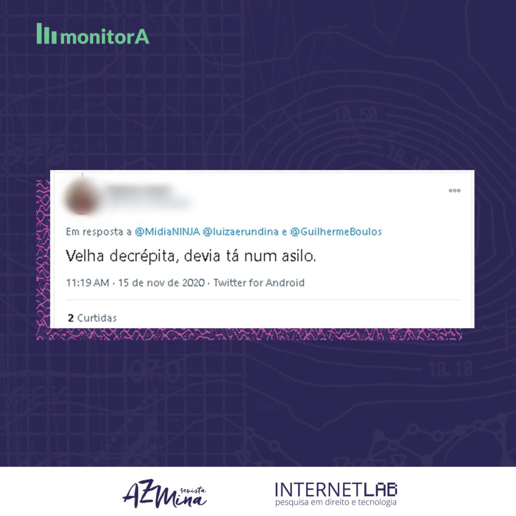 Tweet para Luiza Erundina: Velha decrépita, deveria estar em um asilo. 